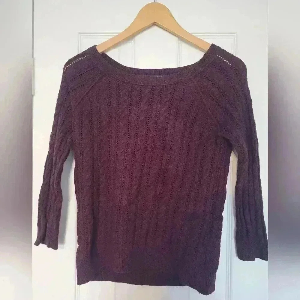 American Eagle Cableknit Purple Sweater
